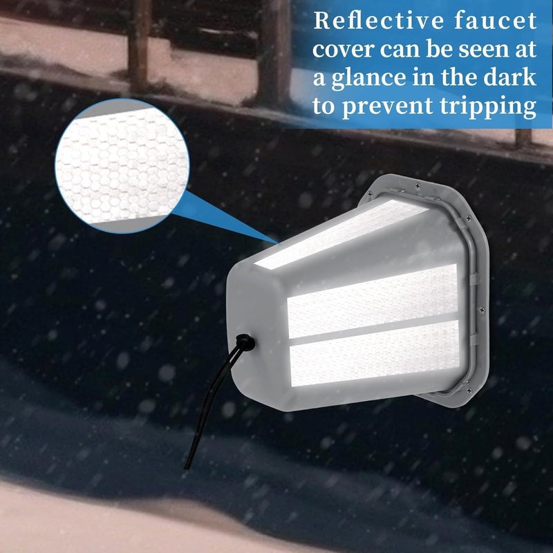 Bornerwhite 1 Pcs 2 in 1 Extra Long Pet Proof Outdoor Faucet Covers Winter w/Lock 8.5x7x5.5 in Thick Foam Plastic Spigot Cover Reflective Strips Faucet Cover for Outside Water Faucet Freeze Protection (Gray) - Image 5